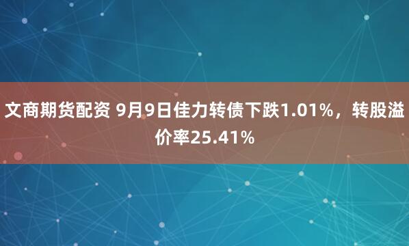 文商期货配资 9月9日佳力转债下跌1.01%，转股溢价率25.41%